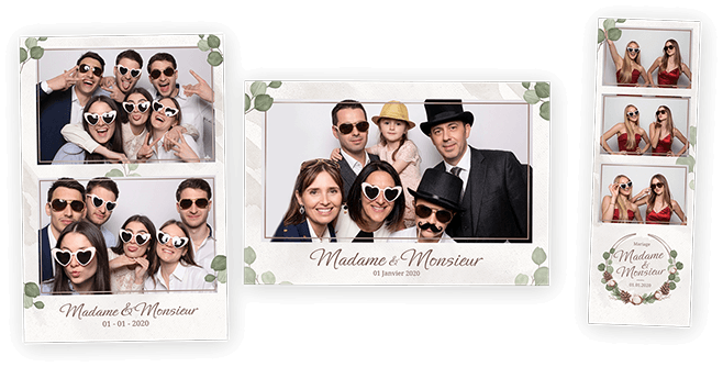 Trois formats de tirages photobooth personnalisés mariage PACA